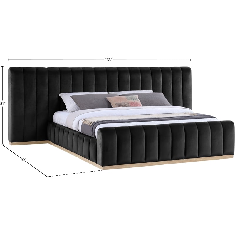 Bowery Hill Contemporary Black Velvet King Bed with Added Panels