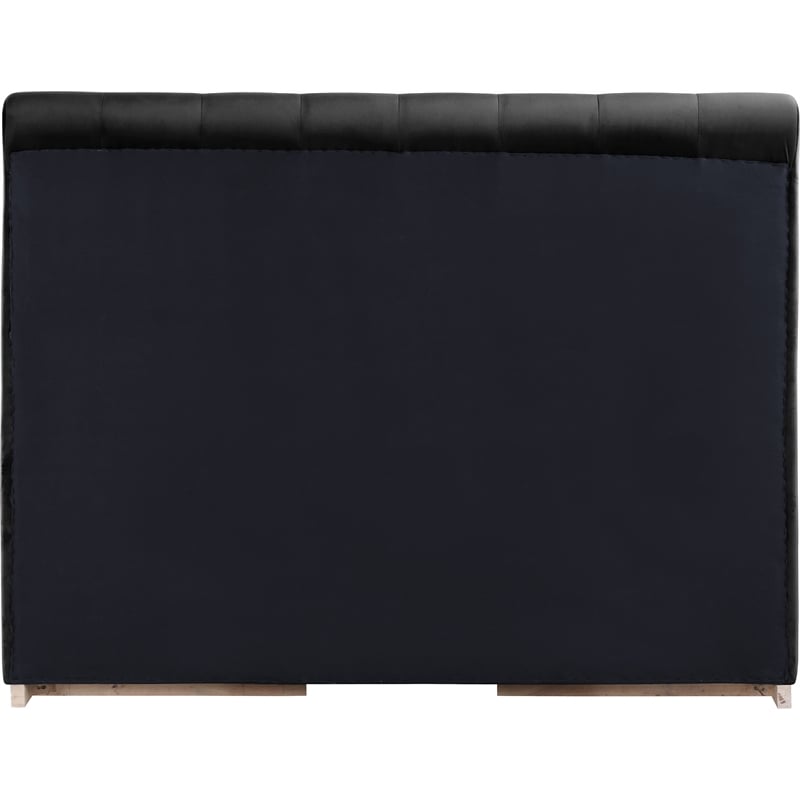 Bowery Hill Contemporary Black Durable Velvet Queen Fully Slatted Bed