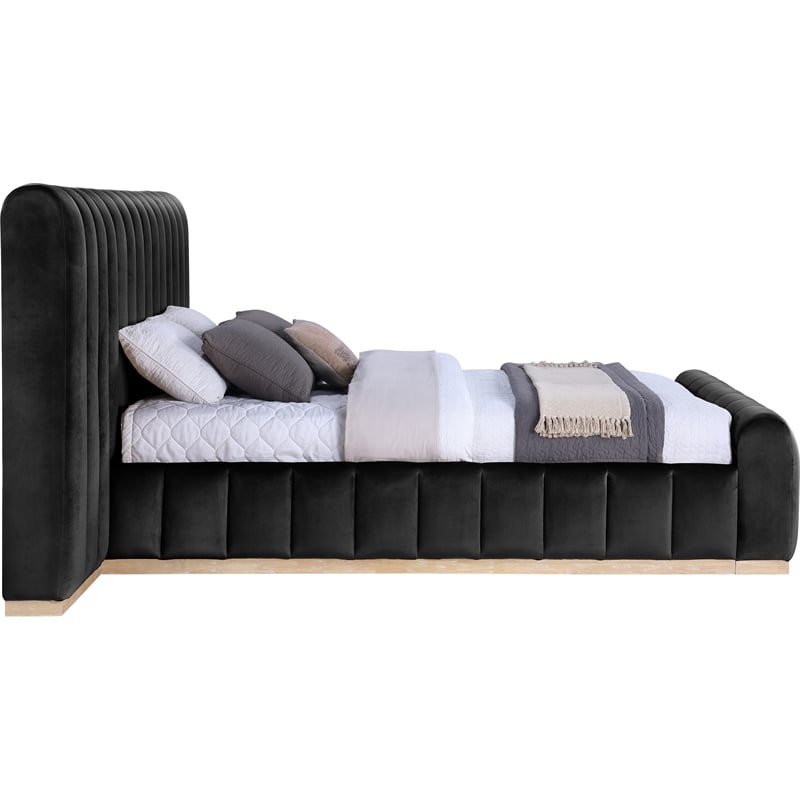 Bowery Hill Contemporary Black Velvet Queen Bed with Added Panels
