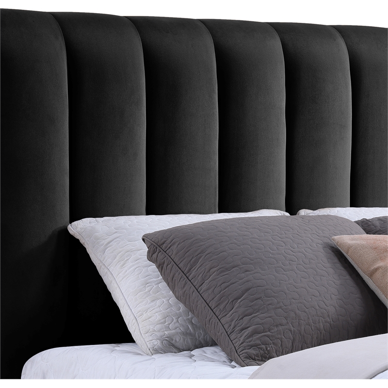 Bowery Hill Contemporary Black Velvet Queen Bed with Added Panels