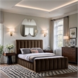 Bowery Hill Contemporary Brown Durable Velvet Queen Fully Slatted Bed