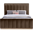 Bowery Hill Contemporary Brown Durable Velvet Queen Fully Slatted Bed