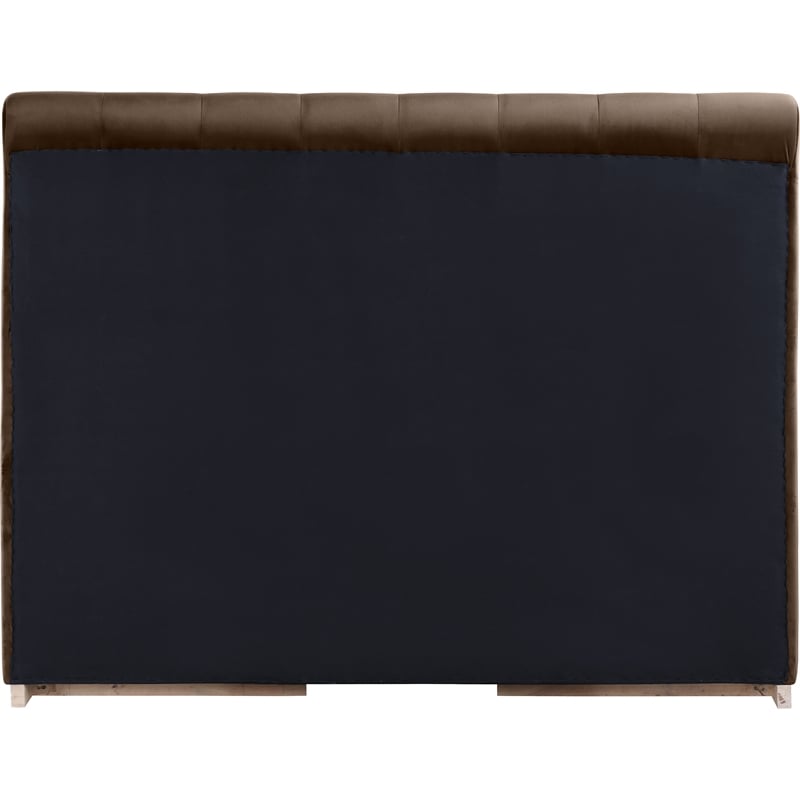 Bowery Hill Contemporary Brown Durable Velvet Queen Fully Slatted Bed
