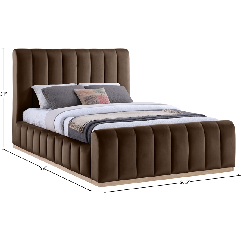 Bowery Hill Contemporary Brown Durable Velvet Queen Fully Slatted Bed