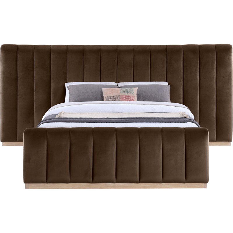 Bowery Hill Contemporary Brown Velvet Queen Bed with Added Panels