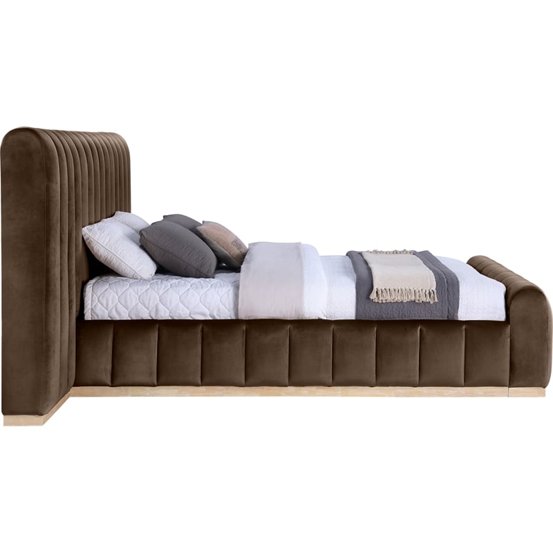Bowery Hill Contemporary Brown Velvet Queen Bed with Added Panels