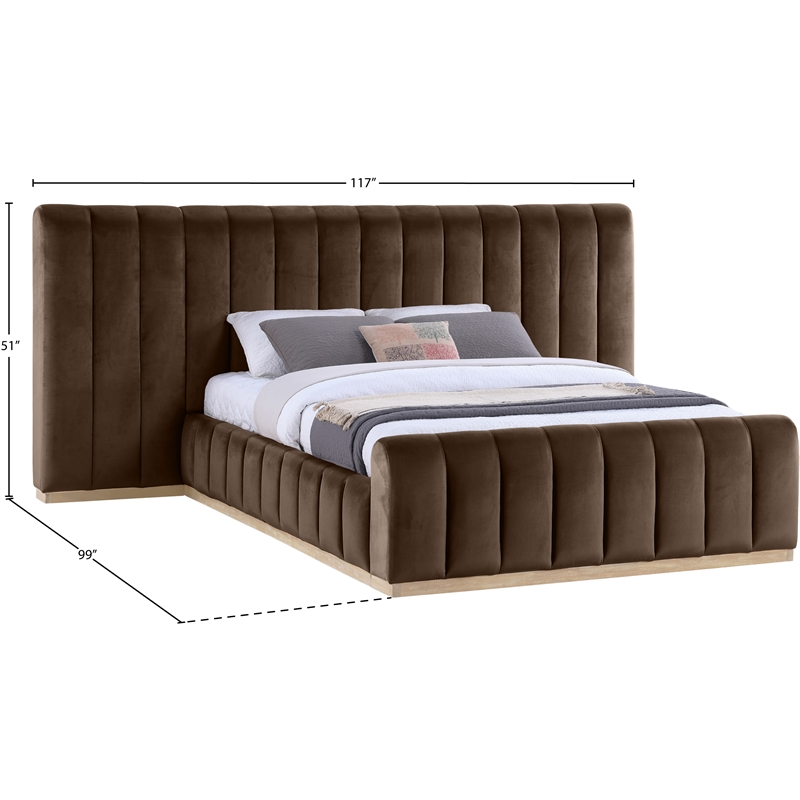 Bowery Hill Contemporary Brown Velvet Queen Bed with Added Panels