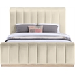Bowery Hill Contemporary Cream Durable Velvet Queen Fully Slatted Bed