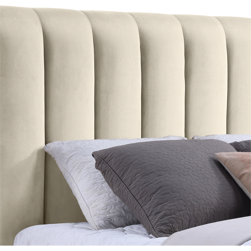 Bowery Hill Contemporary Cream Durable Velvet Queen Fully Slatted Bed