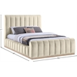 Bowery Hill Contemporary Cream Durable Velvet Queen Fully Slatted Bed