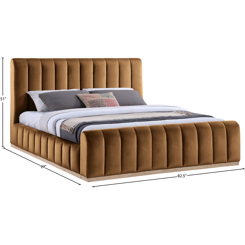 Bowery Hill Contemporary Saddle Durable Velvet King Fully Slatted Bed