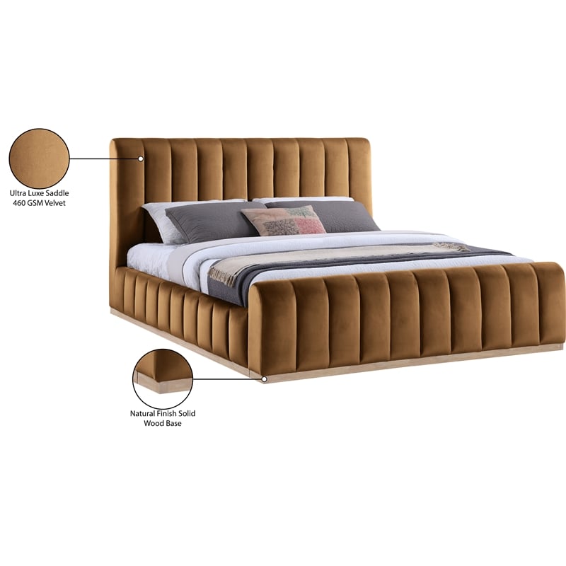 Bowery Hill Contemporary Saddle Durable Velvet King Fully Slatted Bed