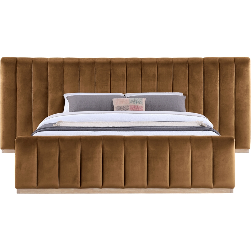 Bowery Hill Contemporary Saddle Velvet King Bed with Added Panels