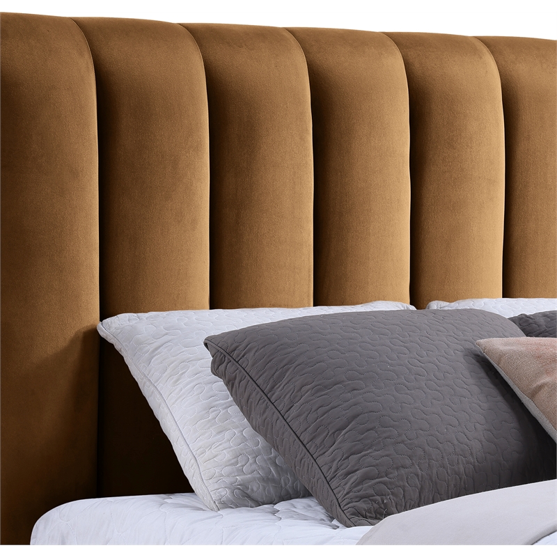 Bowery Hill Contemporary Saddle Velvet King Bed with Added Panels
