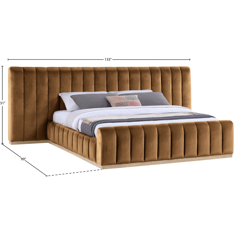 Bowery Hill Contemporary Saddle Velvet King Bed with Added Panels