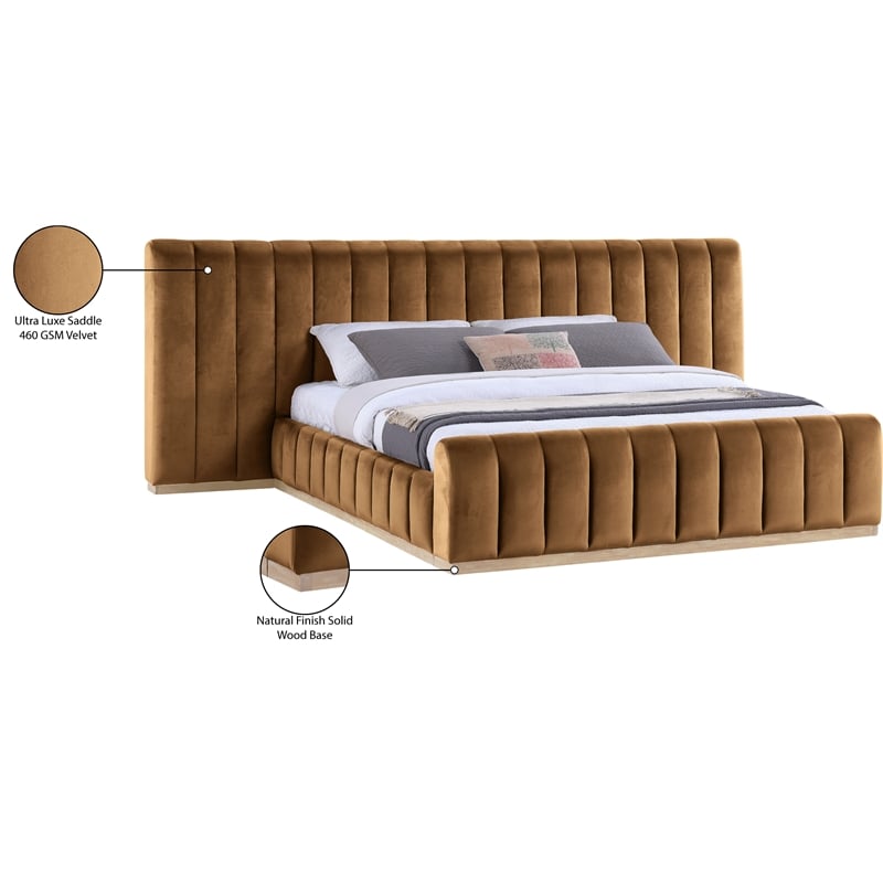 Bowery Hill Contemporary Saddle Velvet King Bed with Added Panels