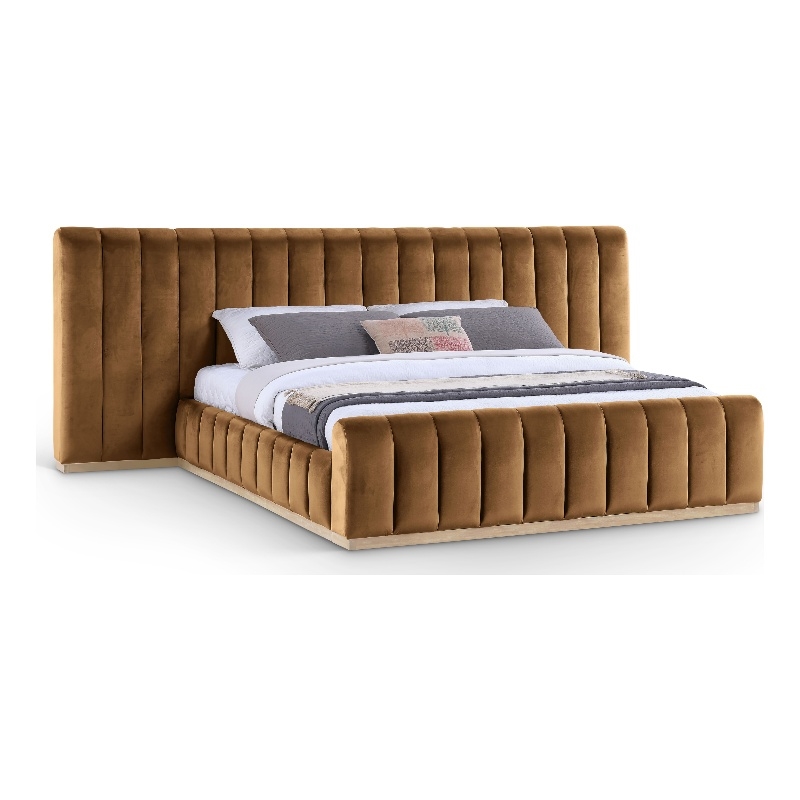Bowery Hill Contemporary Saddle Velvet King Bed with Added Panels
