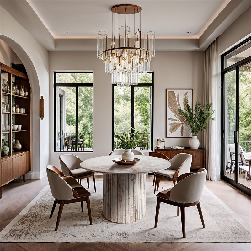 Bowery Hill Contemporary Cream Handcrafted Genuine Marble Dining Table