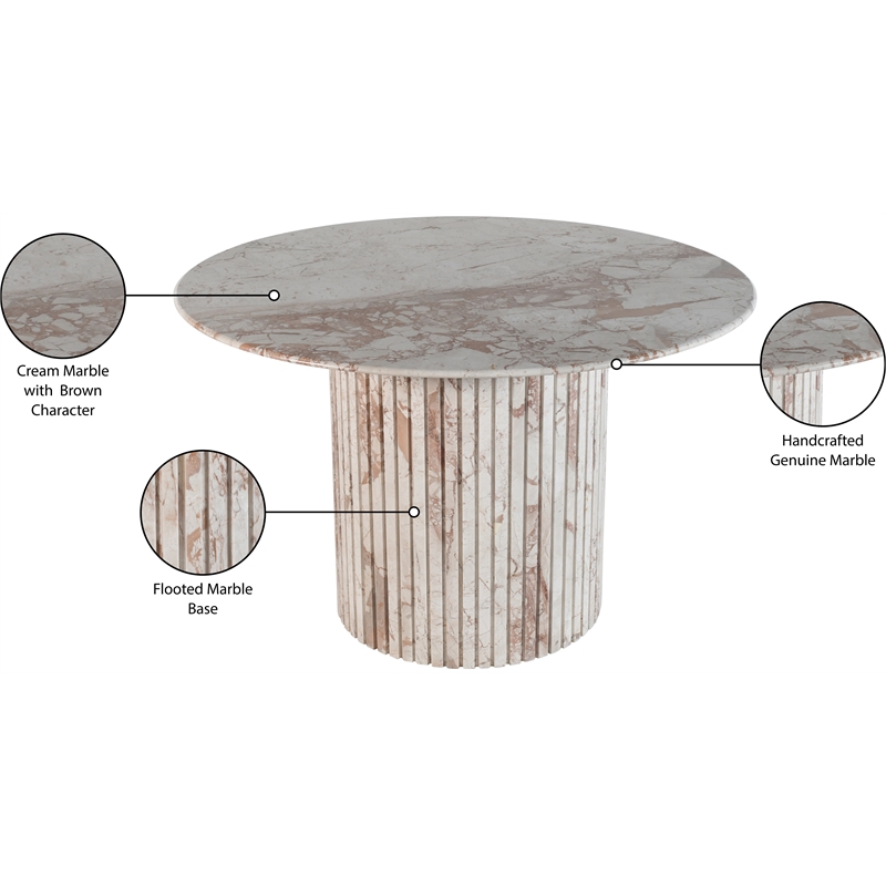 Bowery Hill Contemporary Cream Handcrafted Genuine Marble Dining Table
