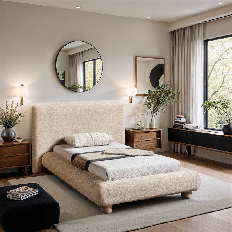 Bowery Hill Contemporary Rich Beige Fabric Upholstered Twin Bed