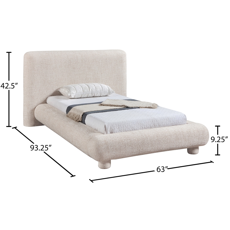 Bowery Hill Contemporary Rich Beige Fabric Upholstered Twin Bed