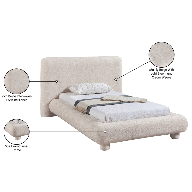 Bowery Hill Contemporary Rich Beige Fabric Upholstered Twin Bed