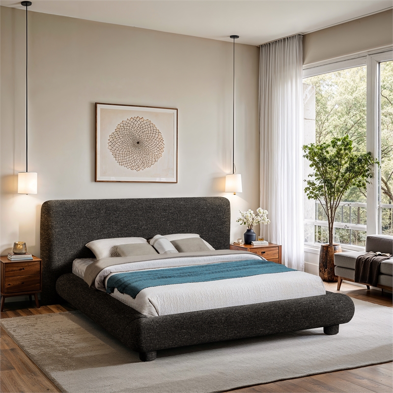 Bowery Hill Contemporary Rich Black Fabric Upholstered King Bed