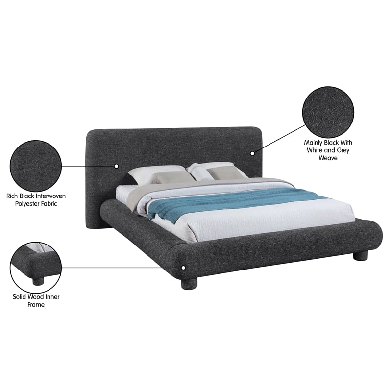 Bowery Hill Contemporary Rich Black Fabric Upholstered Queen Bed
