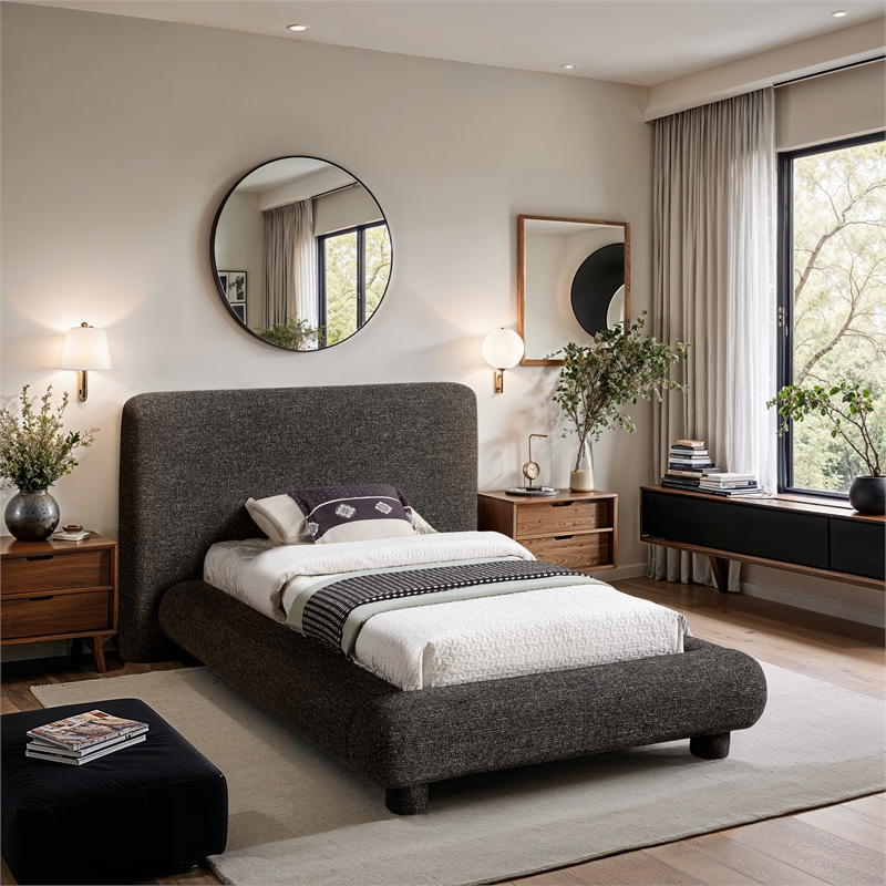 Bowery Hill Contemporary Rich Black Fabric Upholstered Twin Bed