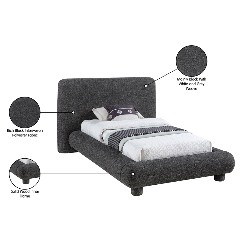 Bowery Hill Contemporary Rich Black Fabric Upholstered Twin Bed