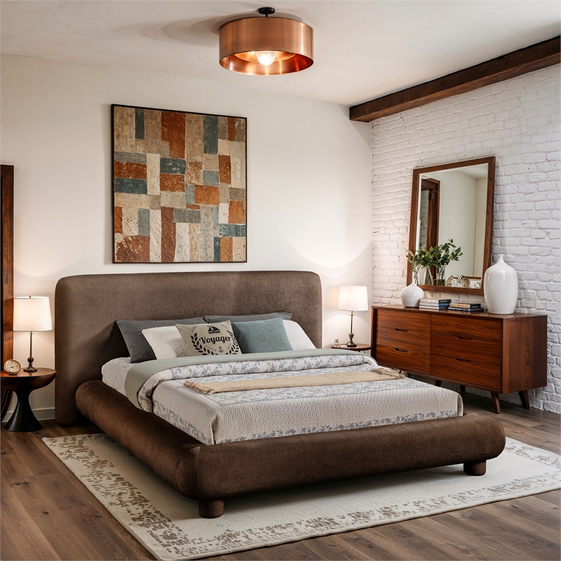 Bowery Hill Contemporary Brown Chenille Fabric Upholstered King Bed