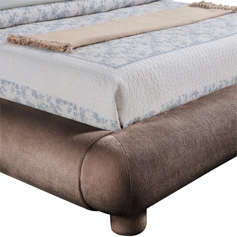 Bowery Hill Contemporary Brown Chenille Fabric Upholstered Queen Bed