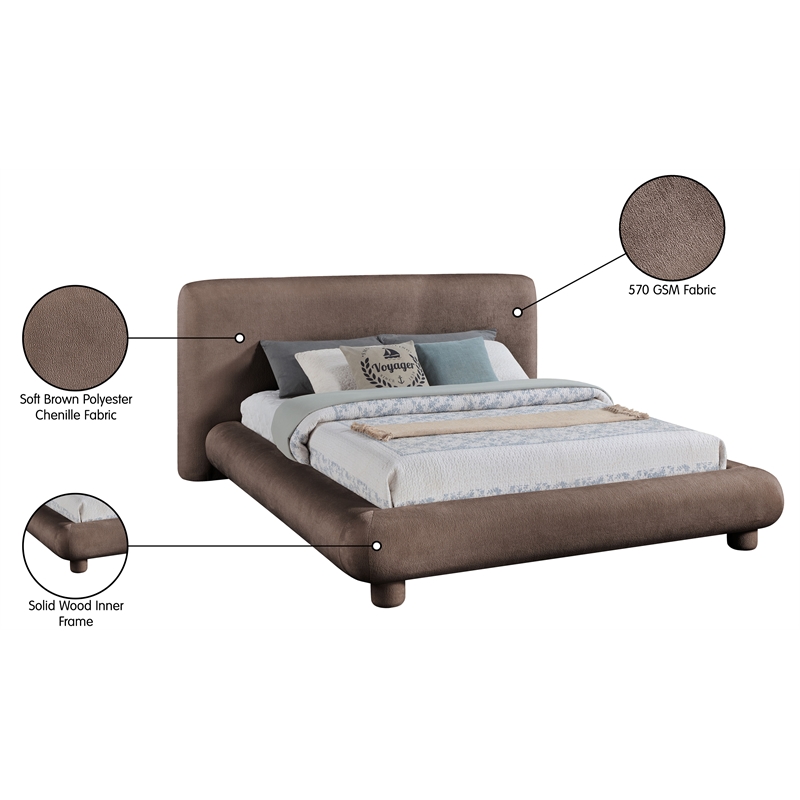 Bowery Hill Contemporary Brown Chenille Fabric Upholstered Queen Bed