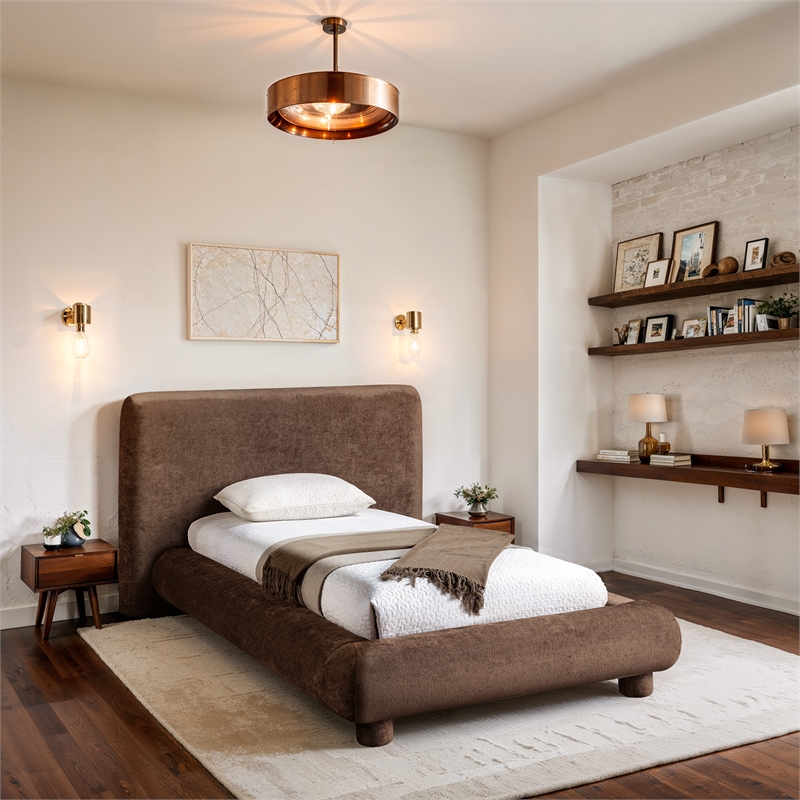 Bowery Hill Contemporary Brown Chenille Fabric Upholstered Twin Bed