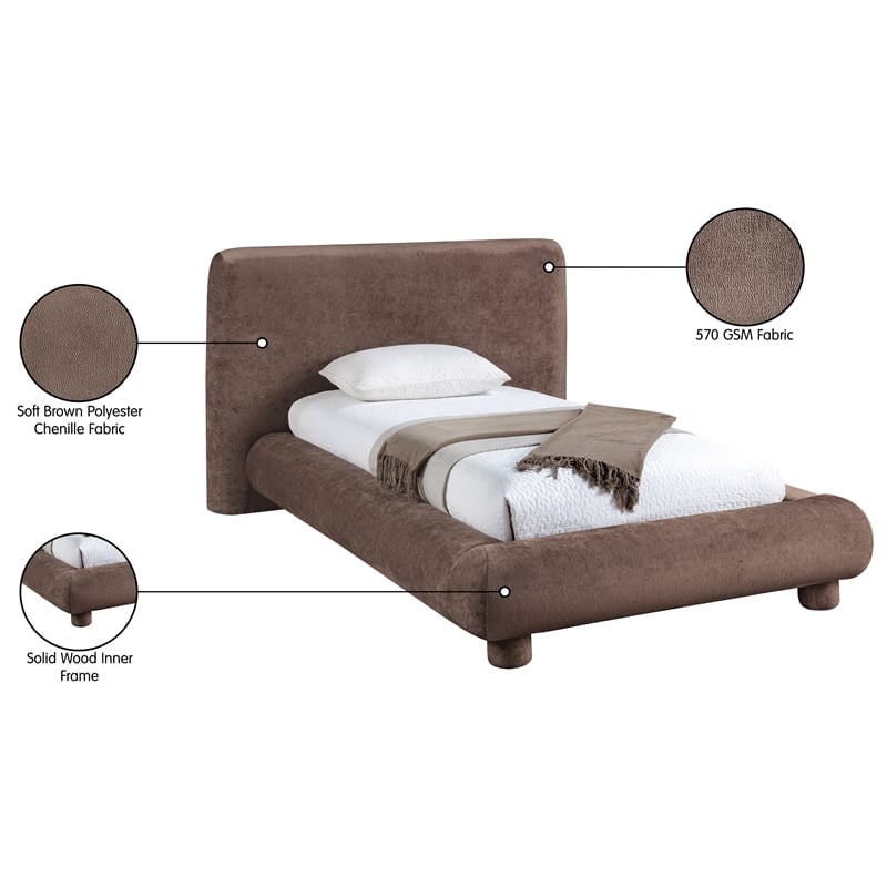 Bowery Hill Contemporary Brown Chenille Fabric Upholstered Twin Bed