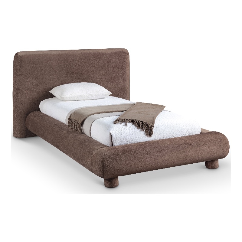 Bowery Hill Contemporary Brown Chenille Fabric Upholstered Twin Bed