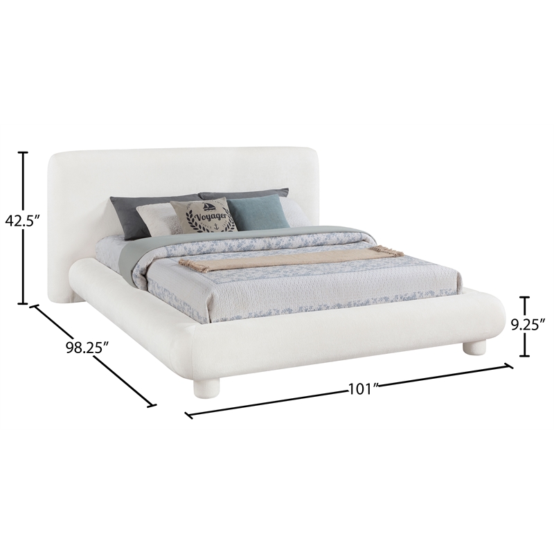 Bowery Hill Contemporary Cream Chenille Fabric Upholstered King Bed