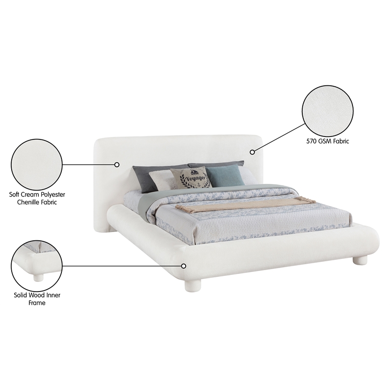 Bowery Hill Contemporary Cream Chenille Fabric Upholstered King Bed