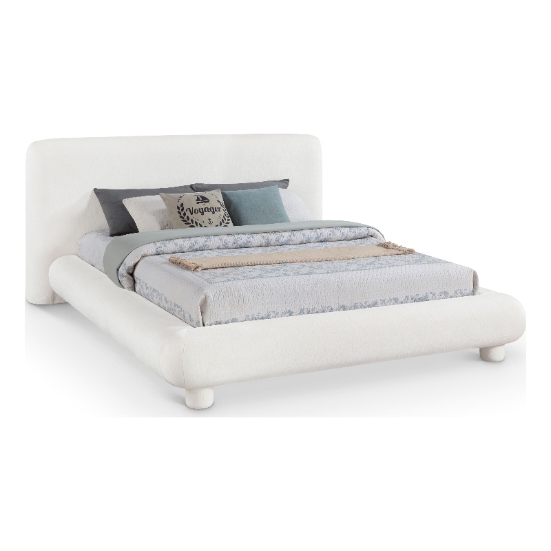 Bowery Hill Contemporary Cream Chenille Fabric Upholstered King Bed