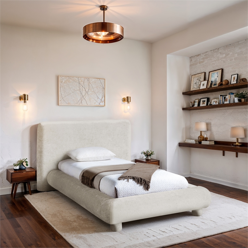Bowery Hill Contemporary Cream Chenille Fabric Upholstered Twin Bed