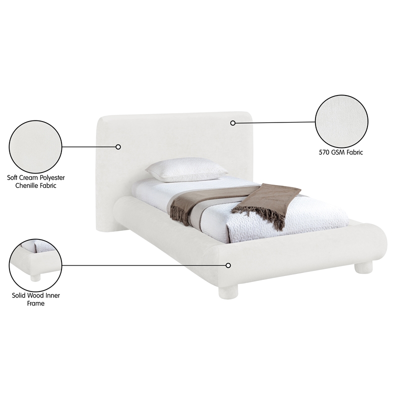 Bowery Hill Contemporary Cream Chenille Fabric Upholstered Twin Bed