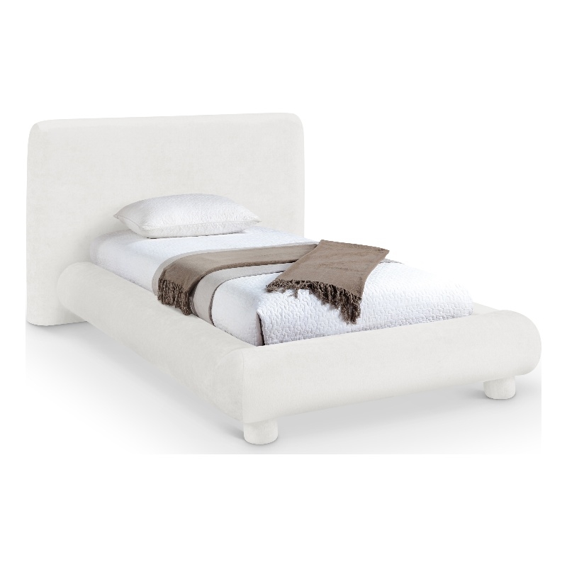 Bowery Hill Contemporary Cream Chenille Fabric Upholstered Twin Bed
