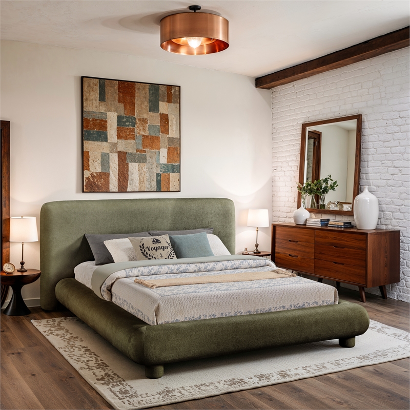 Bowery Hill Contemporary Green Chenille Fabric Upholstered Queen Bed
