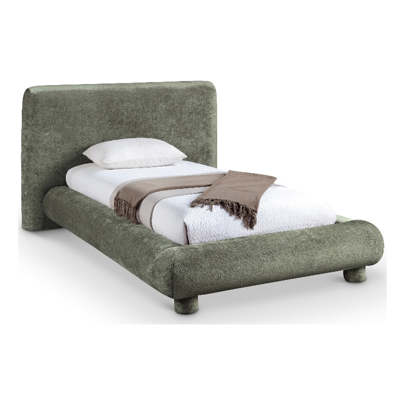 Bowery Hill Contemporary Green Chenille Fabric Upholstered Twin Bed