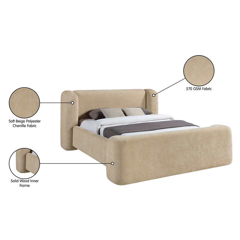 Bowery Hill Contemporary Beige Chenille Fabric Upholstered Full Bed