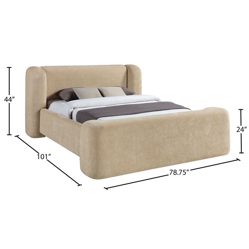 Bowery Hill Contemporary Beige Chenille Fabric Upholstered Queen Bed
