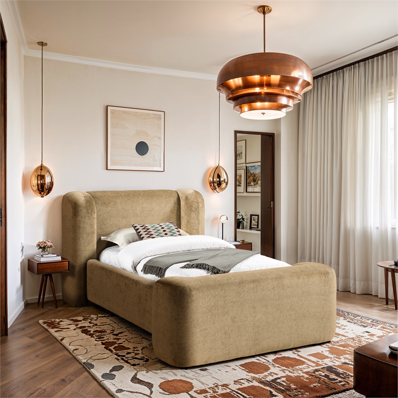 Bowery Hill Contemporary Beige Chenille Fabric Upholstered Twin Bed
