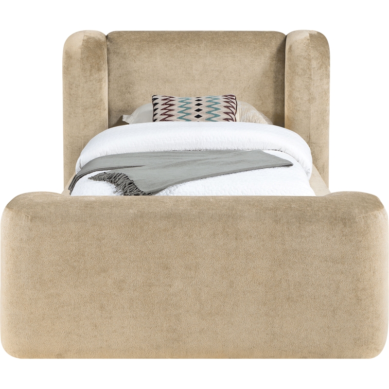 Bowery Hill Contemporary Beige Chenille Fabric Upholstered Twin Bed