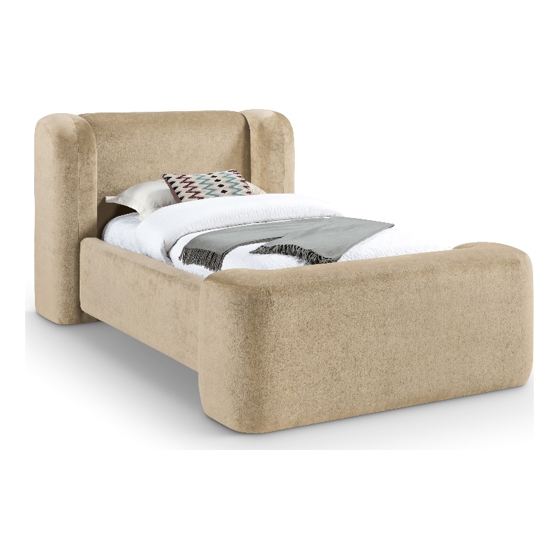 Bowery Hill Contemporary Beige Chenille Fabric Upholstered Twin Bed