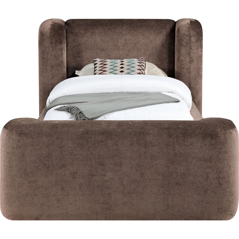 Bowery Hill Contemporary Brown Chenille Fabric Upholstered Twin Bed